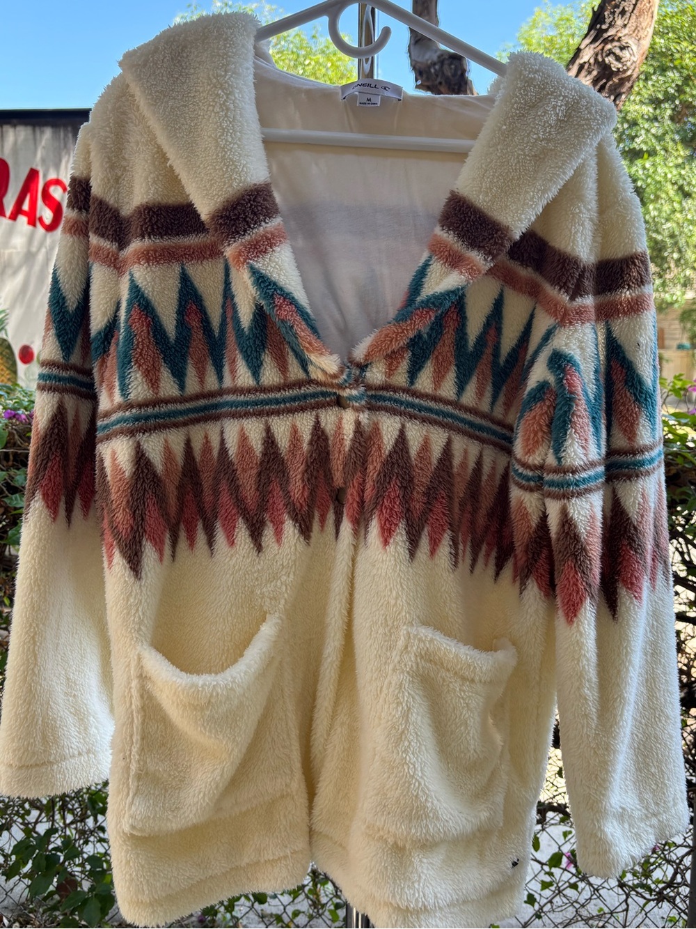 O’Neill Surf Beachy Faux Sherpa Open Cardigan Aztec Print Size Medium